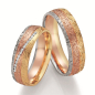 Preview: Tricolor Eheringe aus Rosé-, Gelb- und Weißgold mit Diamanten – Modell Sunrise