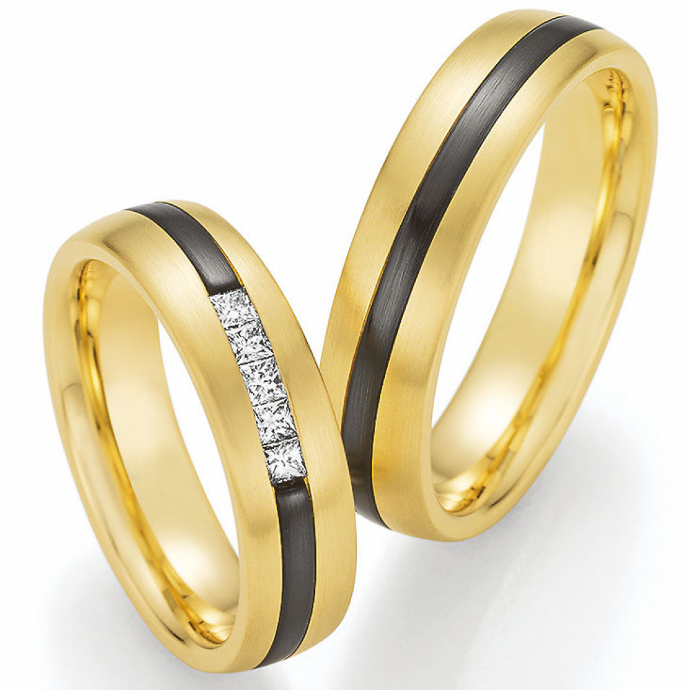 Preview: Exklusive Trauringe Black & Gold – Gelbgold & schwarzes Zirconium mit 0,200 ct Diamanten