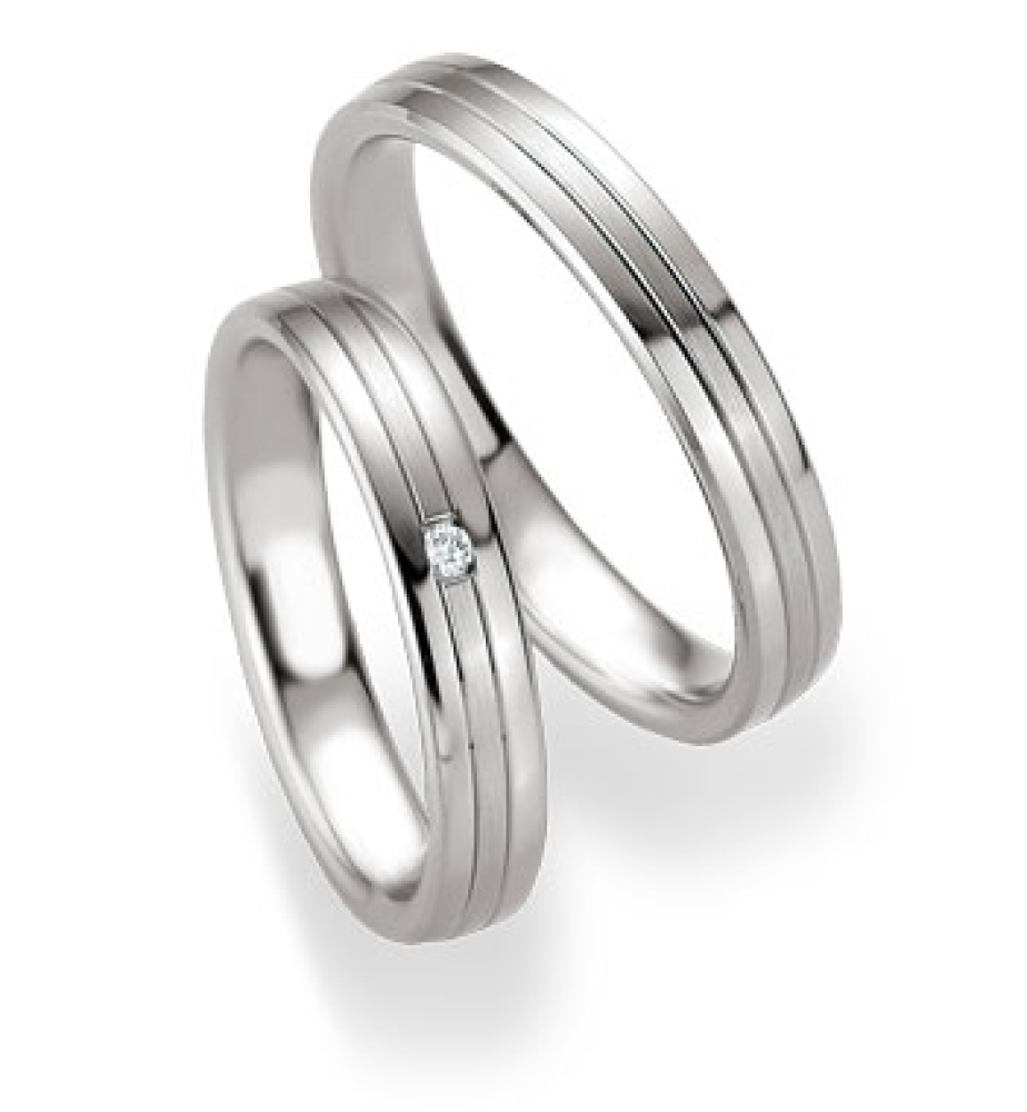 Preview: Trauringe aus platiniertem Silber mit einem Brillant P9043080