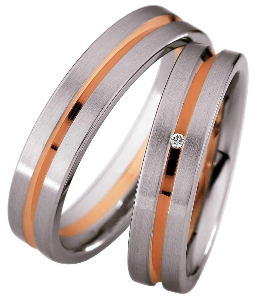 Preview: Moderne Trauringe aus Edelstahl und 14 ct Gold P5118559