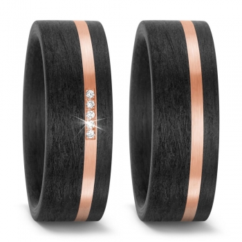 Partnerringe aus 585 Rosegold und Carbon T59315