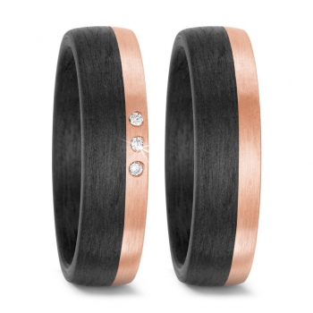 Partnerringe aus 585 Rosegold und Carbon T59317