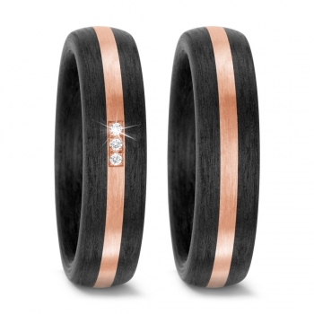 Partnerringe aus 585 Rosegold und Carbon T59318