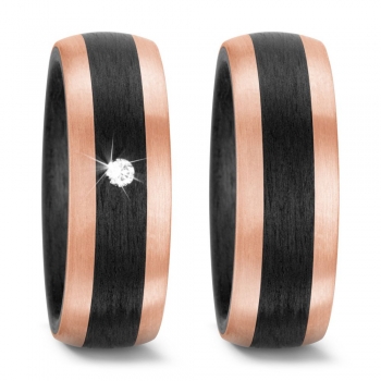 Partnerringe aus 585 Rosegold und Carbon T59319