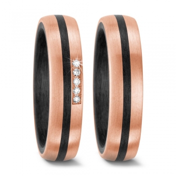 Partnerringe aus 585 Rosegold und Carbon T59320