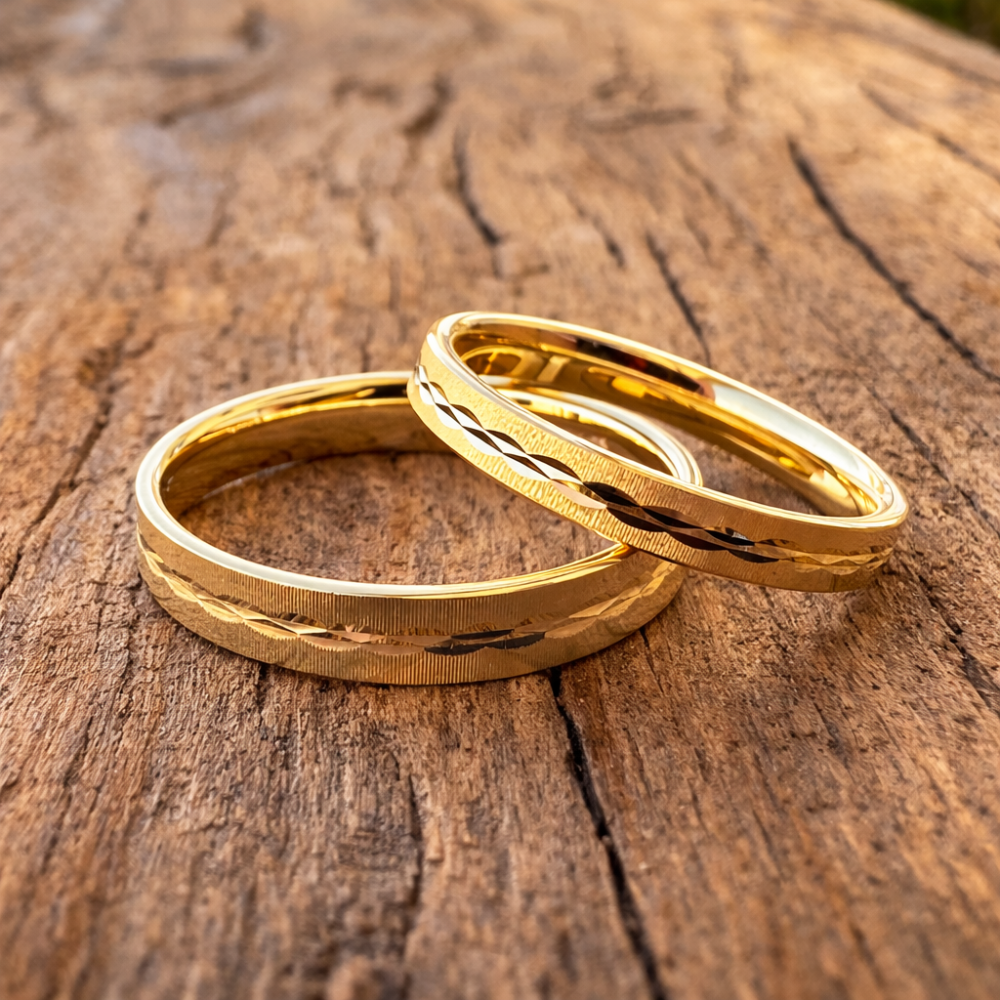 Preview: schmale Trauringe aus Haselnuss Gold