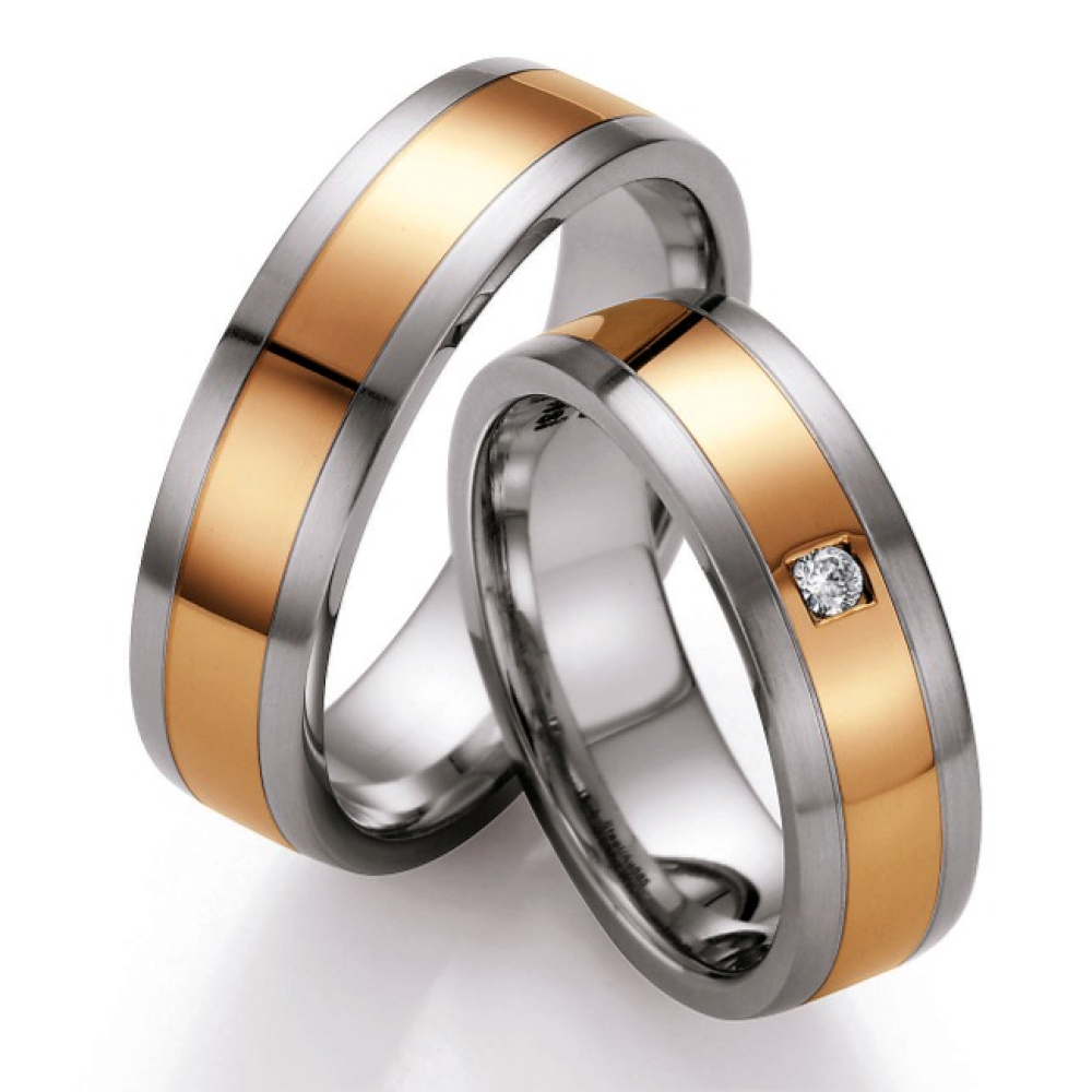 Preview: Gold und Steel Trauringe Edelstahl und 585 Rotgold PB209776