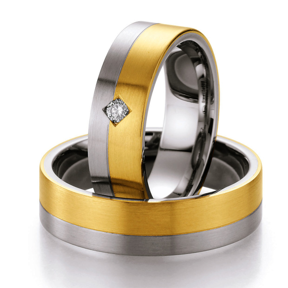 Preview: Gold und Steel Trauringe Edelstahl und 585 Gelbgold PB209774