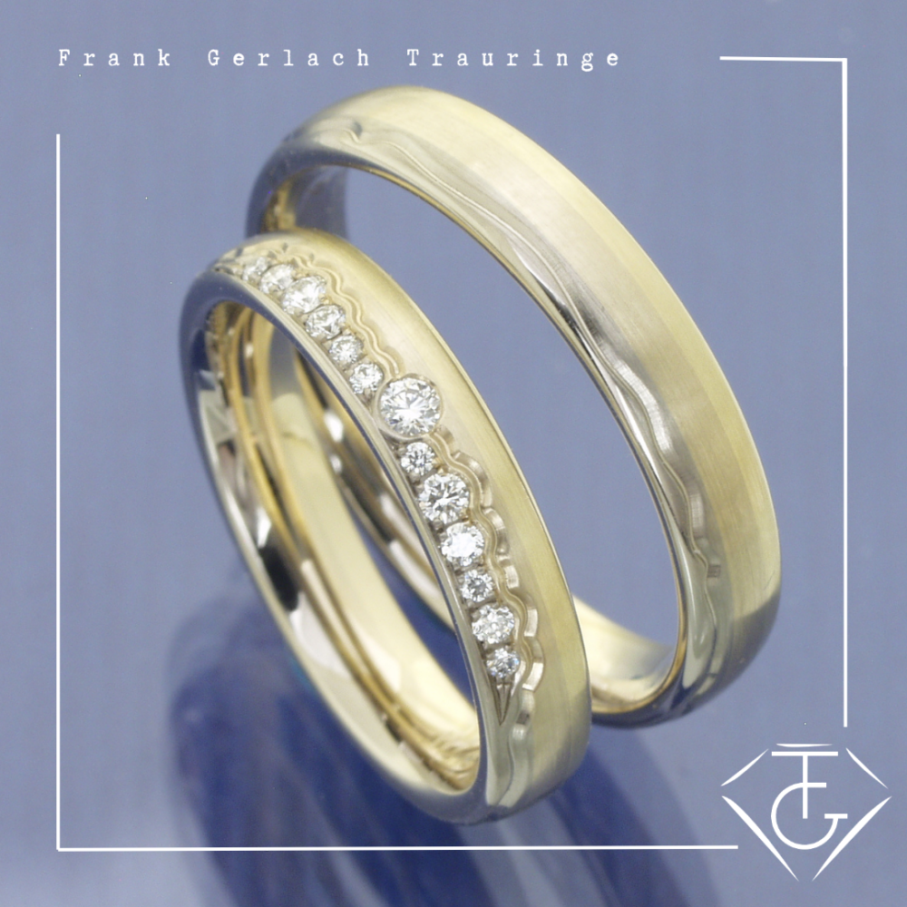 Preview: Exklusive Bicolor-Trauringe aus 585 Weißgold, Elfenbeingold und Gelbgold