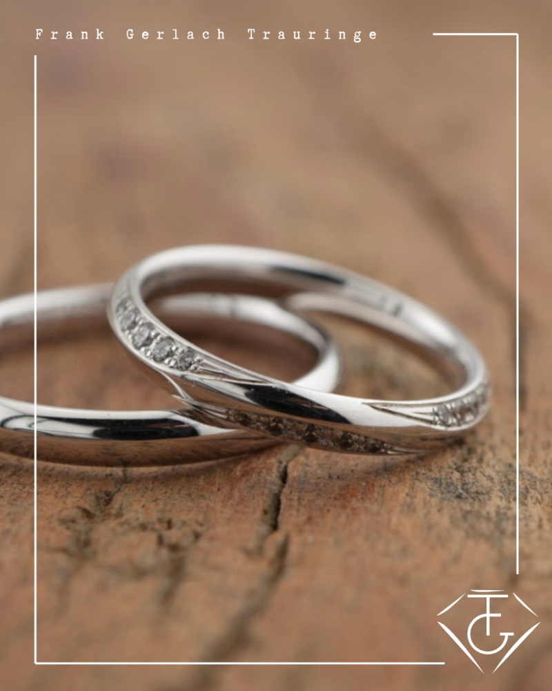 Preview: Funkelnde Eleganz: Schmale Weissgold Trauringe mit umlaufenden 0,27 ct Brillanten