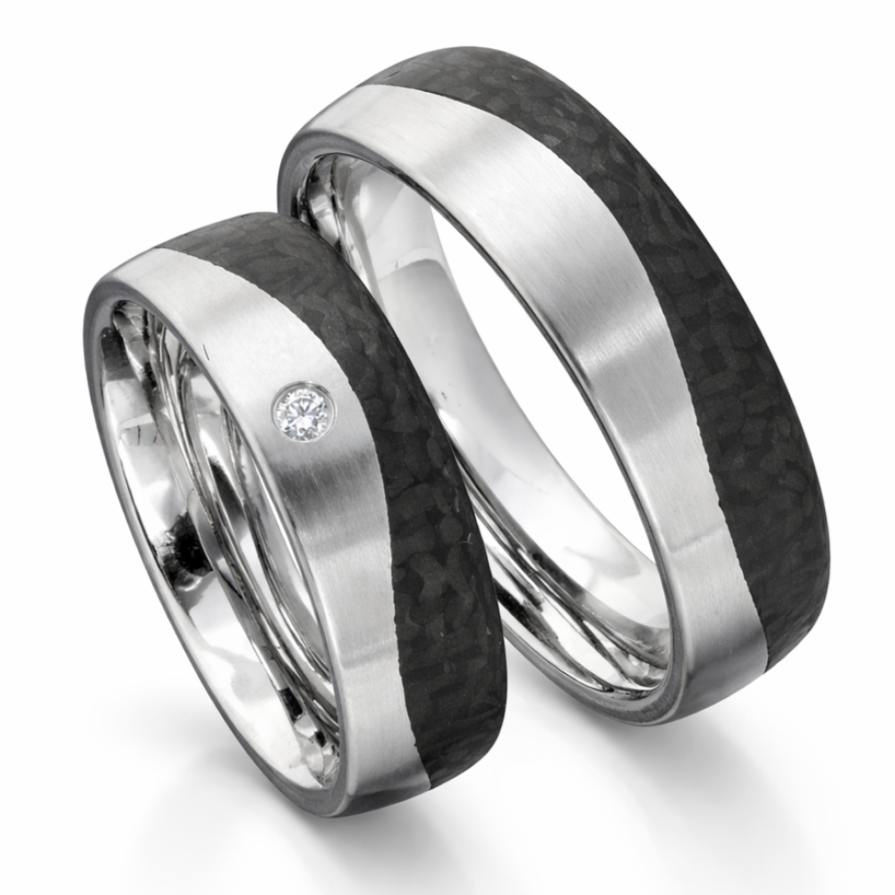 Edelstahl Carbon Verlobungsringe mit Welle