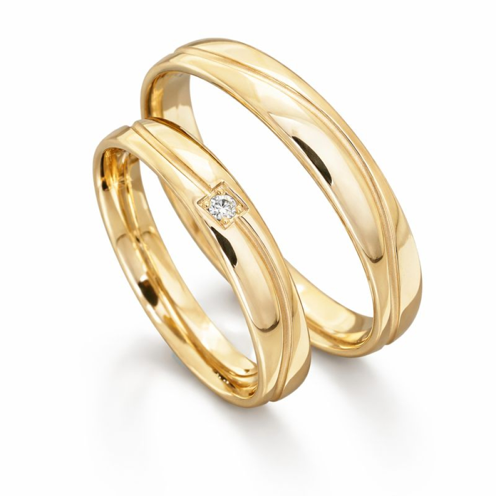 Trauringe 585 Caramellgold – mit Wellenrille & polierter Oberfläche