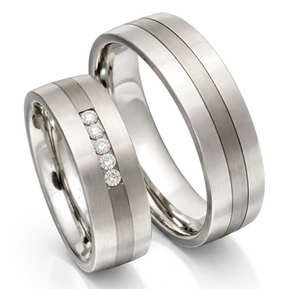 Partnerringe aus Titan und Edelstahl 5 Brillanten PB089597