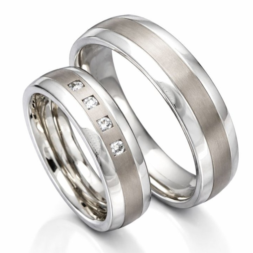 Trauringe aus Titan und Edelstahl 4 Brillanten PB089598