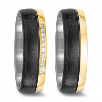 Partnerringe aus 750 Gelbgold, Titan und Carbon T52473