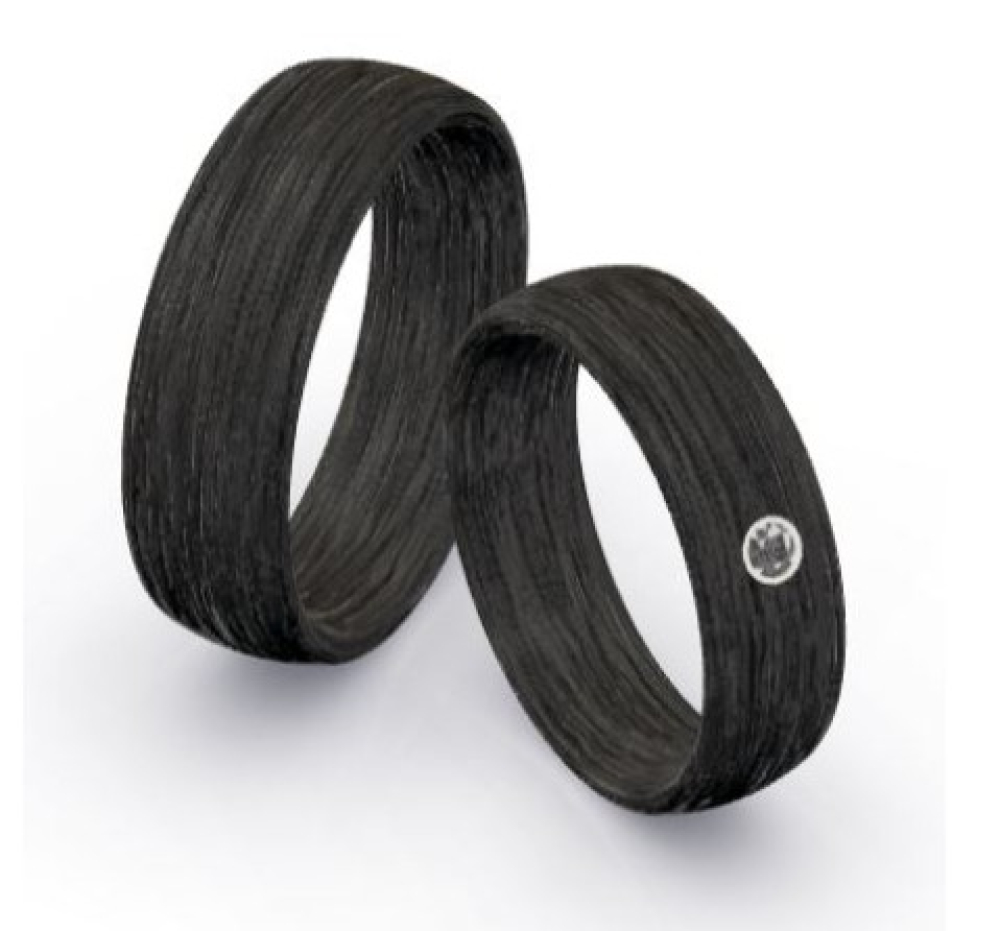 Preview: Trauringe aus Carbon mit glatter Oberfläche und schwarzem Diamant