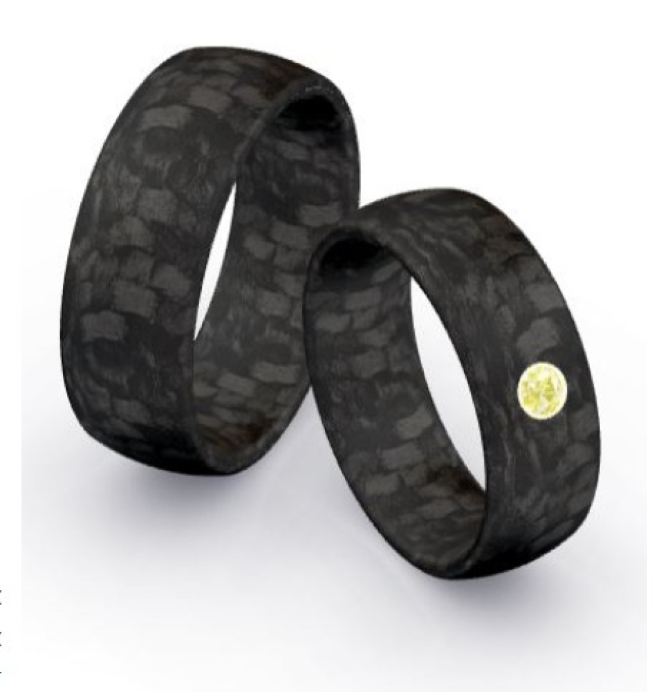 Preview: Trauringe aus Carbon mit glatter Oberfläche und gelbem Diamant