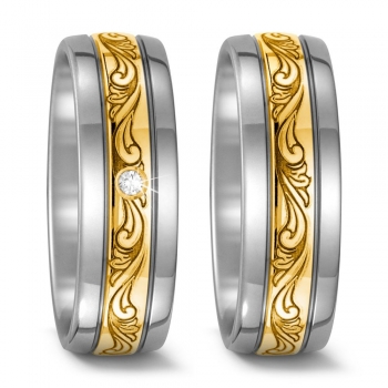 Partnerringe aus Titan und Gelbgold G52468