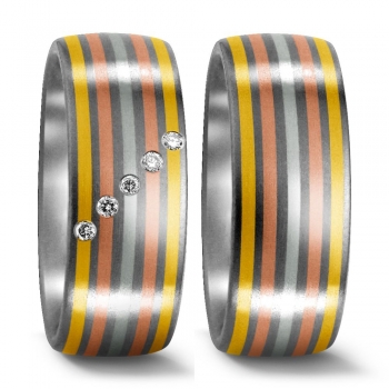 Partnerringe aus Titan 750 Rot, Weiss und Gelbgold G51011