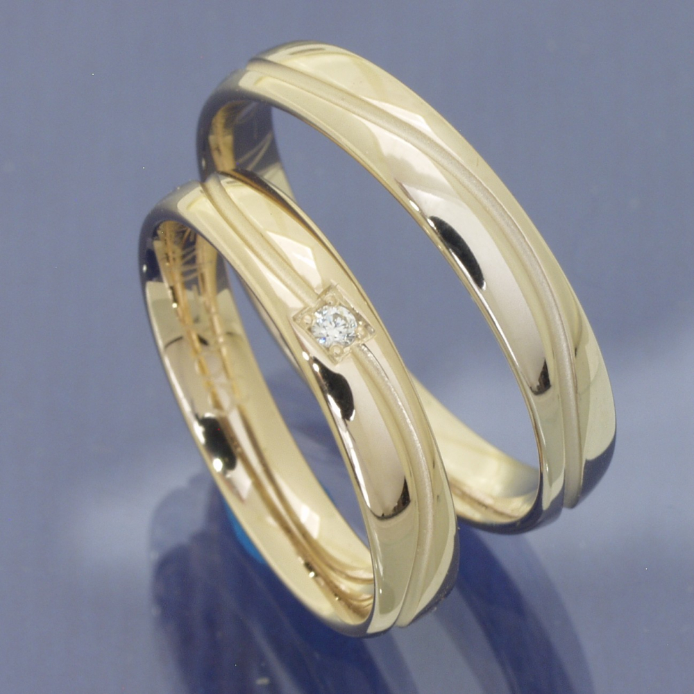 Trauringe 585 Caramellgold – mit Wellenrille & polierter Oberfläche