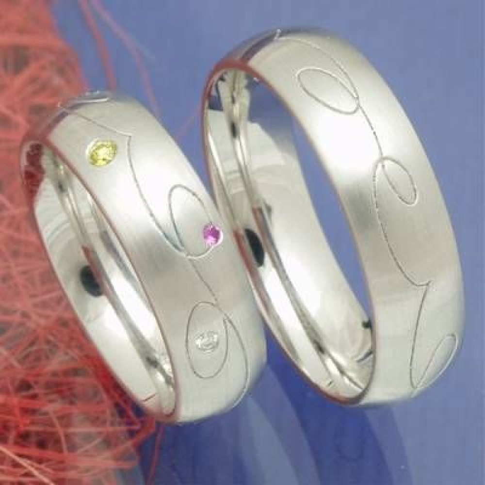 Eheringe Trauringe aus 585 Weisgold mit Farb-Brillanten 061603-6