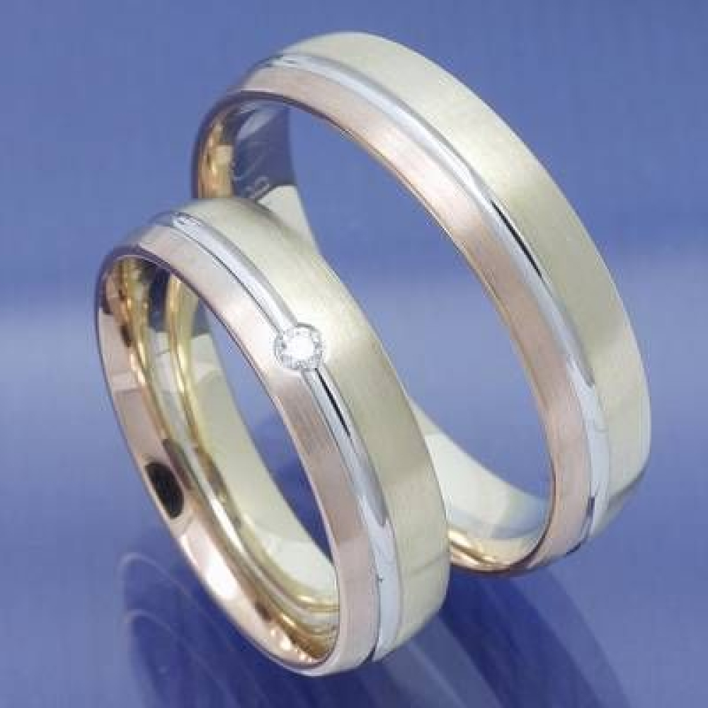 Trauringe aus 585 Gelb Weiss und Rotgold mit Brillant P4037690