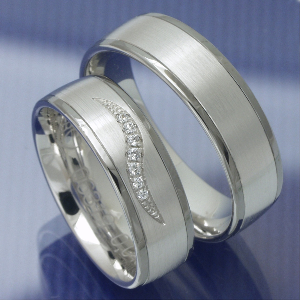 Black und White Trauringe Eheringe aus 585 Weissgold P5079050