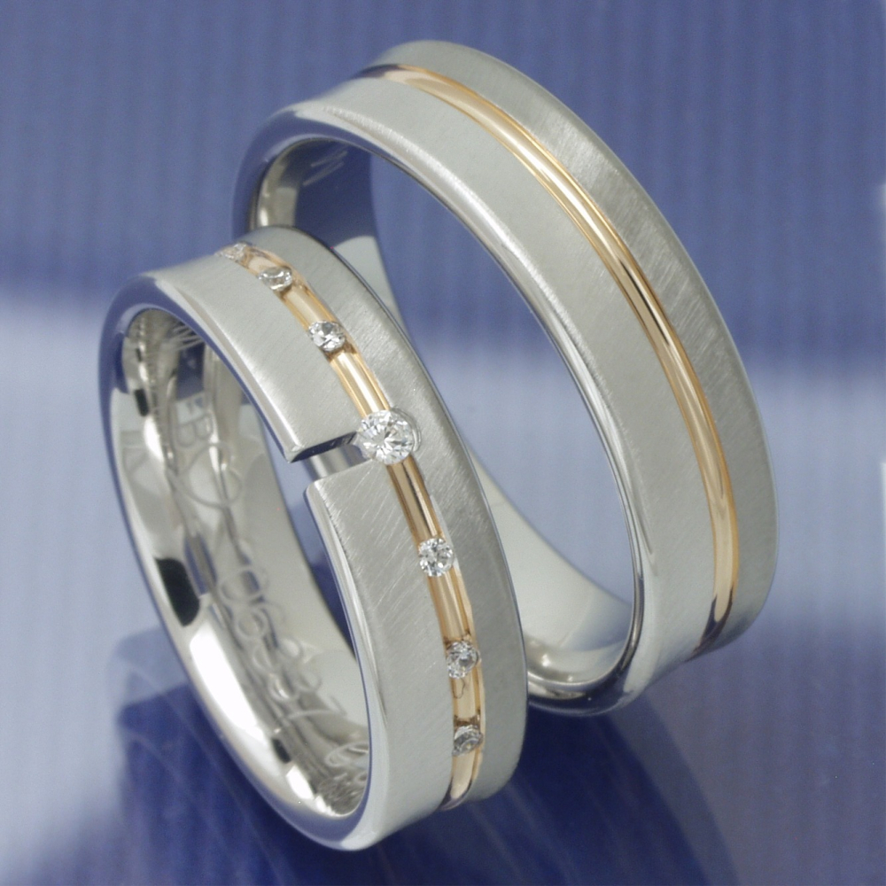 Trauringe Eheringe 585 Weissgold und Rotgold Black und White P5079062