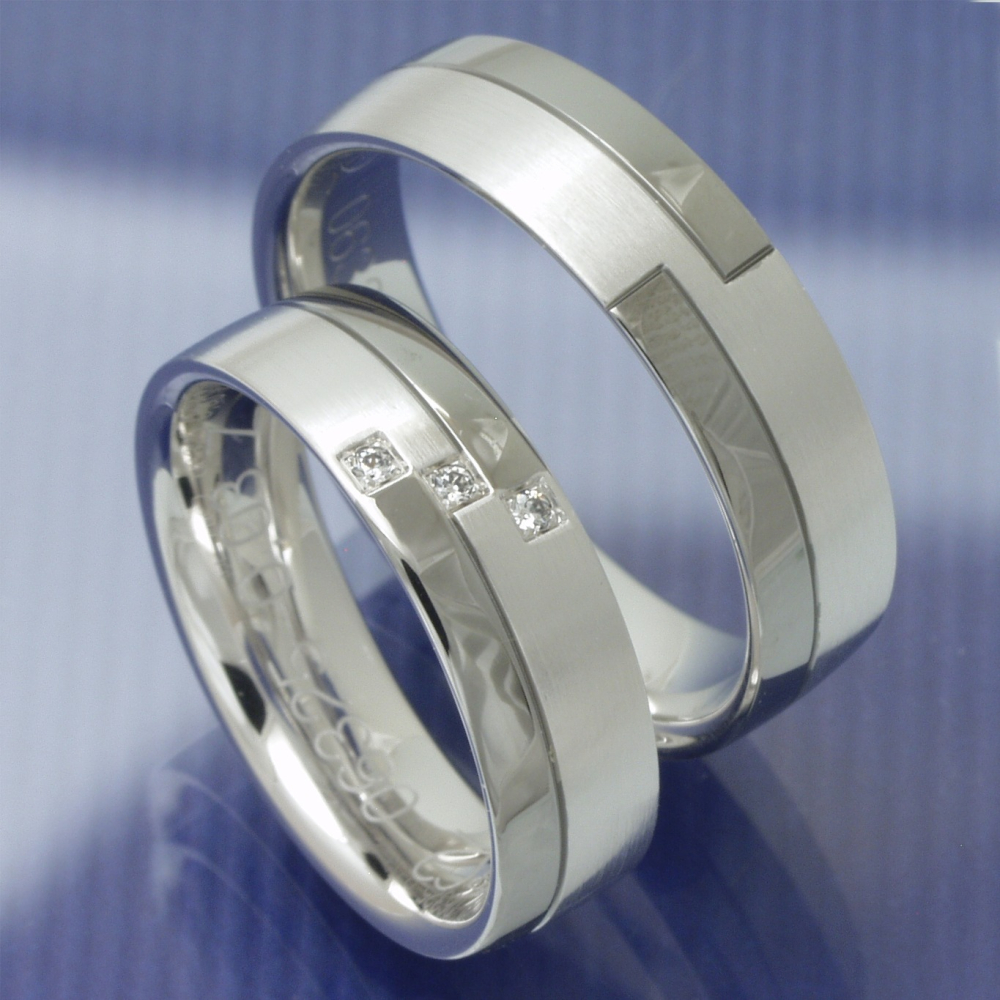 Black und White Trauringe Eheringe aus 585 Weissgold P5079066