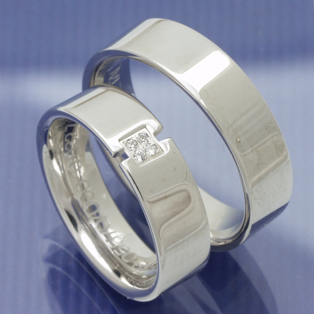 polierte Trauringe Eheringe aus 585 Weissgold mit Brillanten P6159119