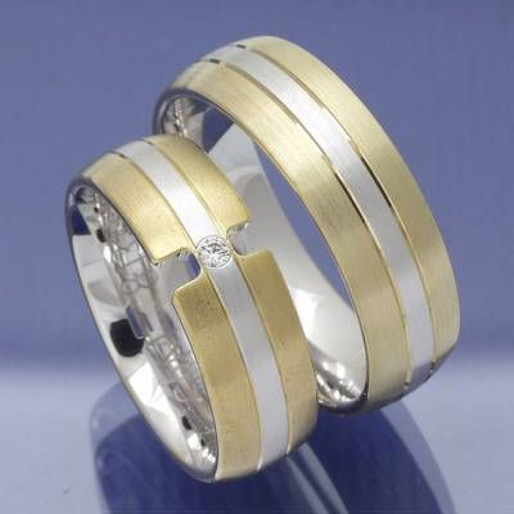 Trauringe mehrfarbig aus 585 Gelb und Weißgold S310