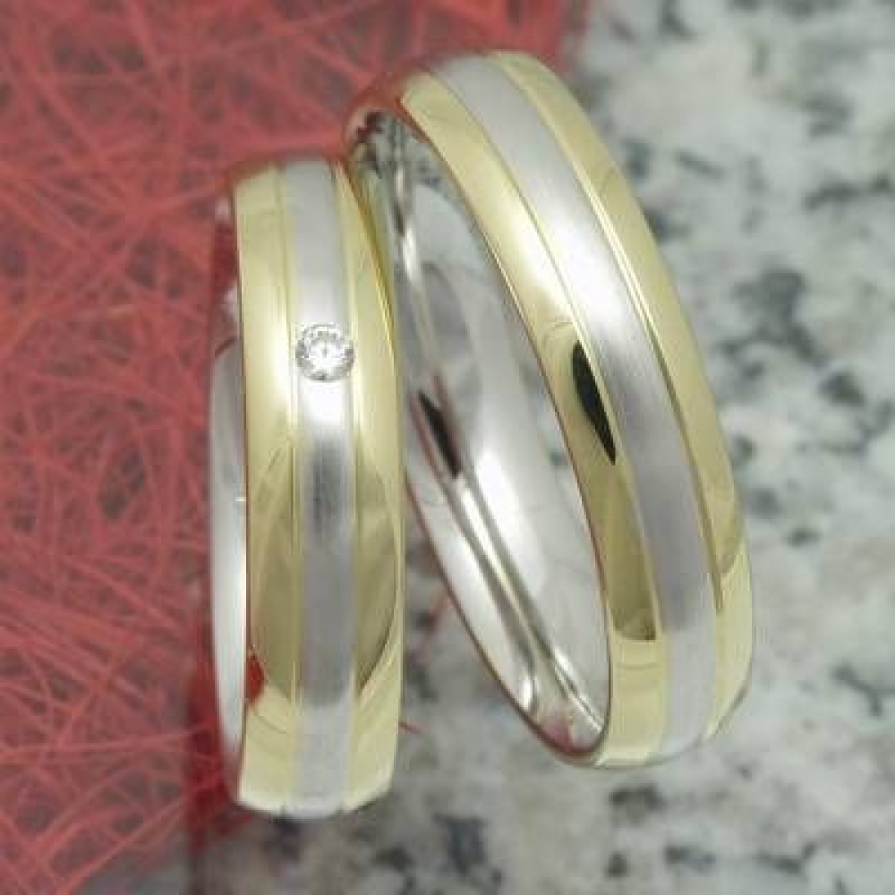 Trauringe Bicolor aus 585 Gelb und Weißgold B4804046