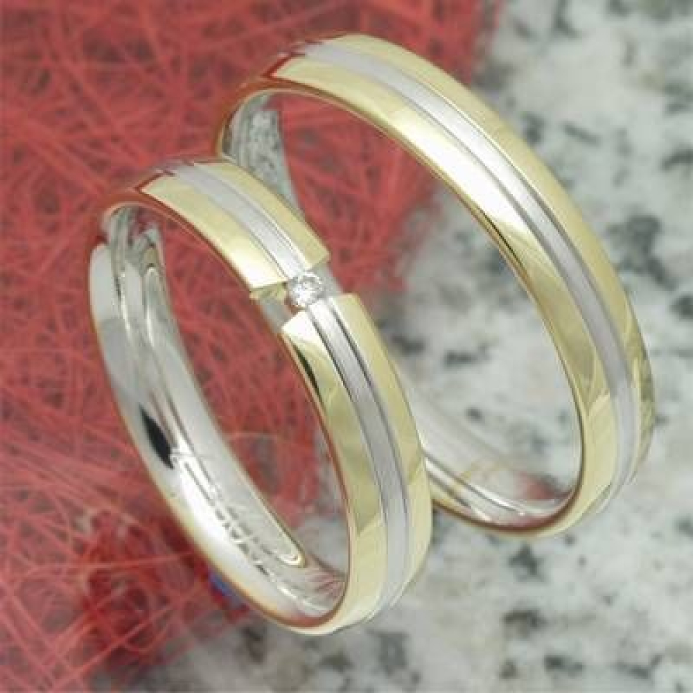 Trauringe Bicolor aus 585 Gelb und Weißgold B4804058