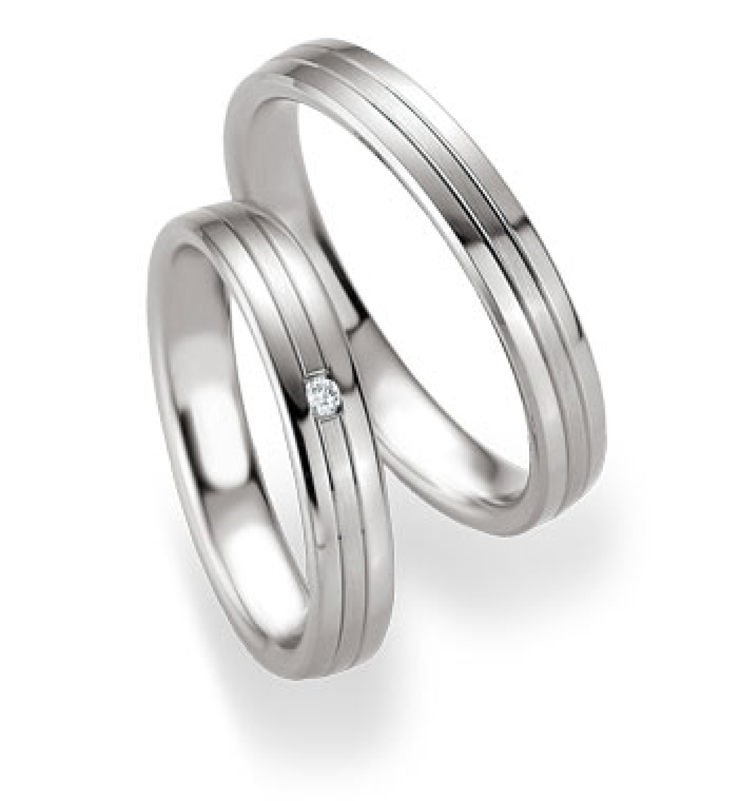 Trauringe aus platiniertem Silber mit einem Brillant P9043080