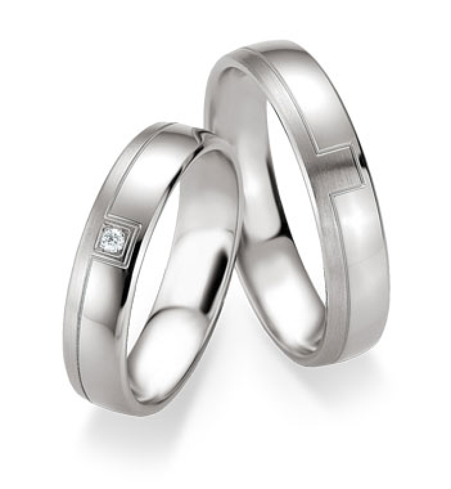 Trauringe aus platiniertem Silber mit einem Brillant P9043084