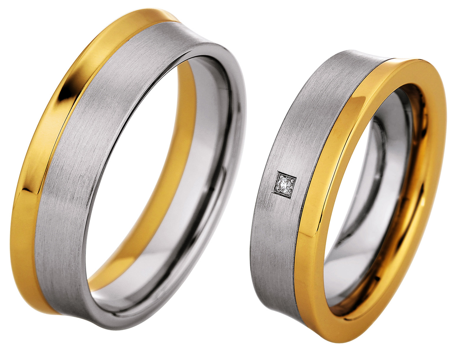 Konkave Trauringe Edelstahl und 585 Gelbgold  P5118576