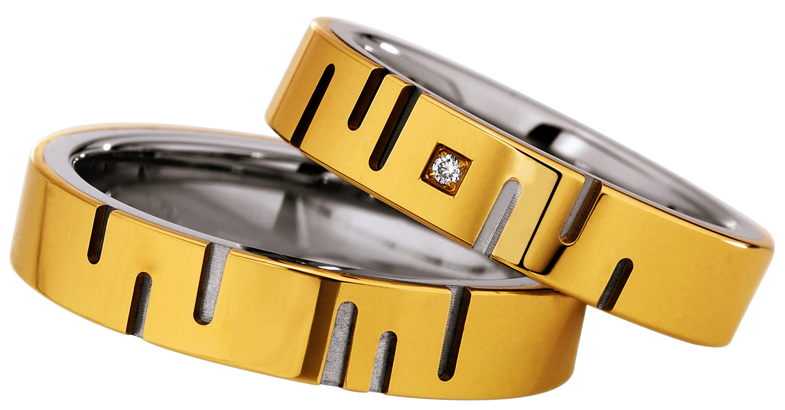 Trendige Trauringe aus Edelstahl und 585 Gelbgold P5118563