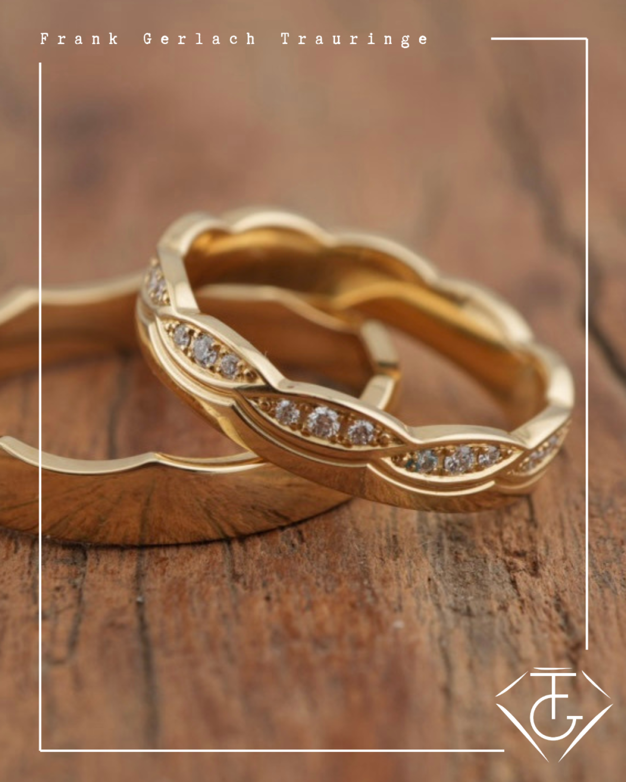 Trauringe aus Gelbgold – mit 30 Brillanten rundum gefasst