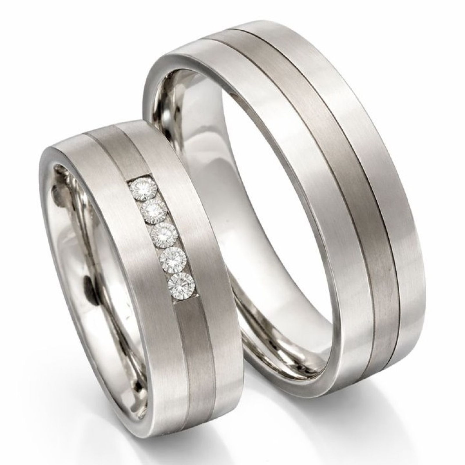 Partnerringe aus Titan und Edelstahl 5 Brillanten PB089597