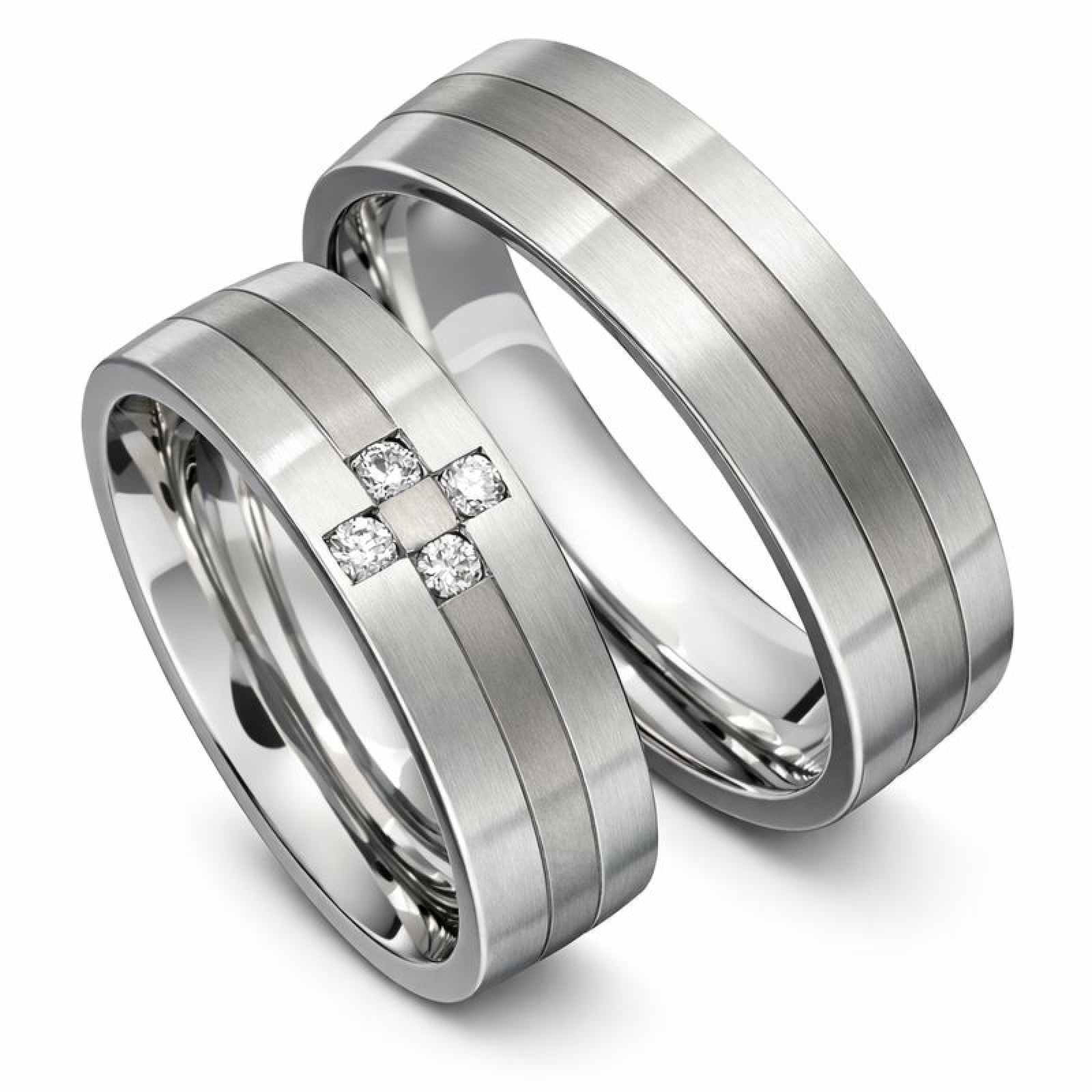 Eheringe aus Titan und Edelstahl 4 Brillanten PB099602