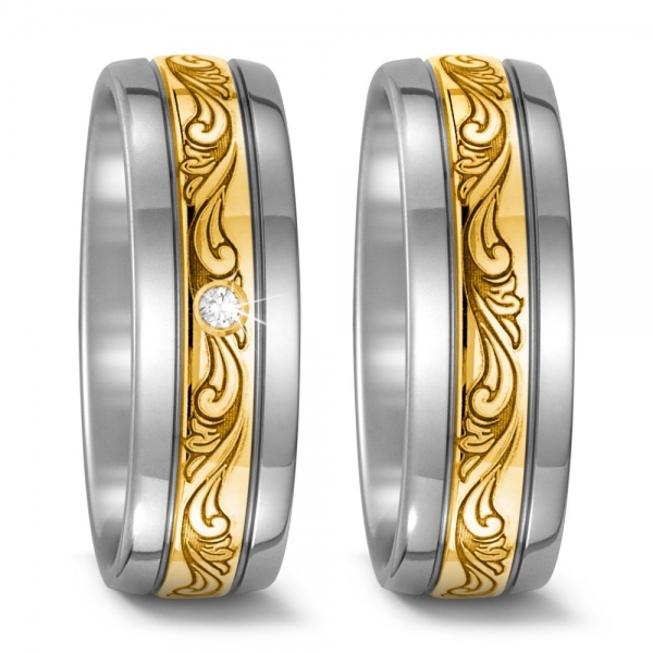 Partnerringe aus Titan und Gelbgold G52468
