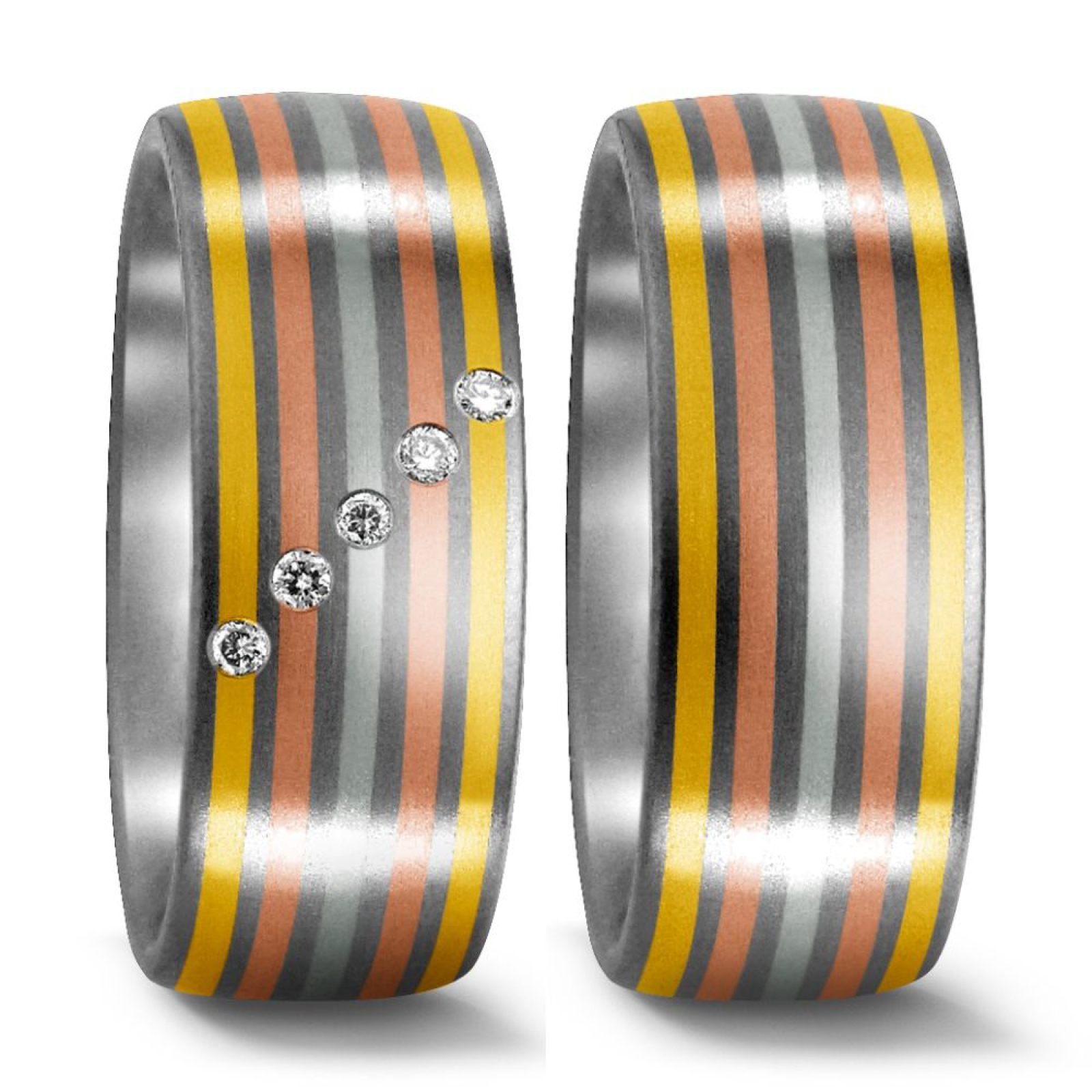 Partnerringe aus Titan 750 Rot, Weiss und Gelbgold G51011
