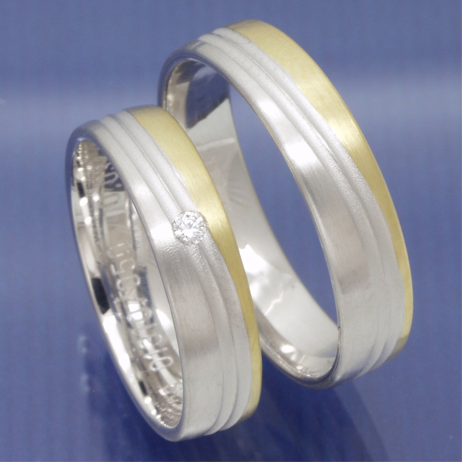 Partnerringe zweifarbig 585 Weissgold und Gelbgold P1227374