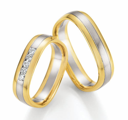 Quadratische Eheringe – 585 Weißgold & Gelbgold mit 0,175 ct Brillanten