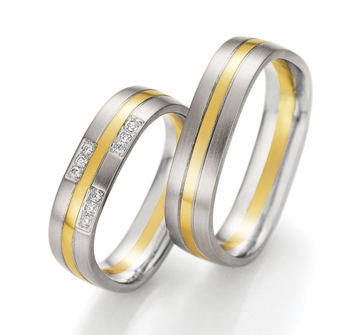 Quadratische Eheringe – 585 Weißgold & Gelbgold mit 0,045 ct Brillanten