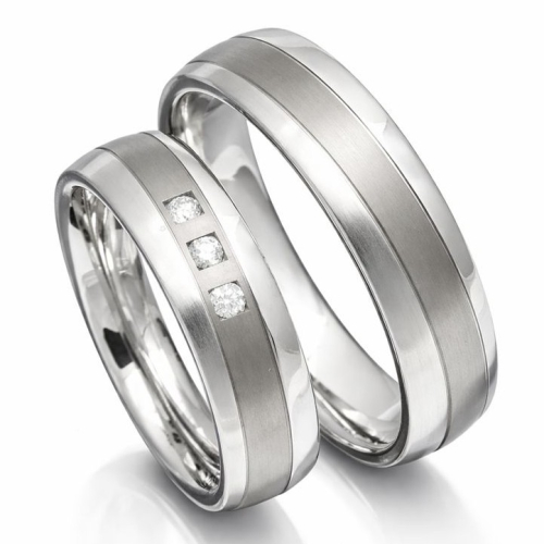 Trauringe aus Titan und Edelstahl 3 Brillanten PB089596