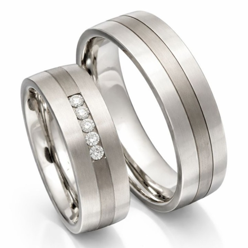 Partnerringe aus Titan und Edelstahl 5 Brillanten PB089597