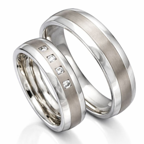 Trauringe aus Titan und Edelstahl 4 Brillanten PB089598