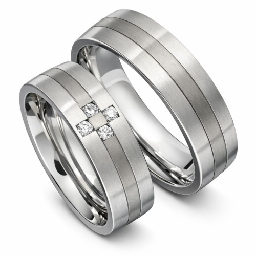Eheringe aus Titan und Edelstahl 4 Brillanten PB099602