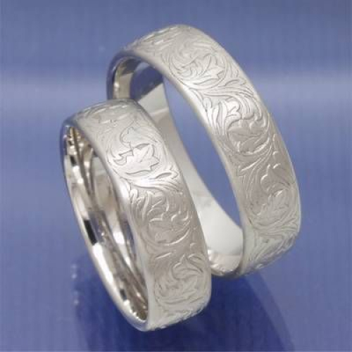 Partnerringe aus 585 Weissgold-plus mit Lasermuster P1227361